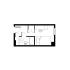 Cozy studio apartment floor plan featuring an efficient layout with a single bedroom, compact bathroom, and integrated workspace.