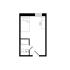 Compact studio floor plan featuring a cozy sleeping area, efficient kitchenette, and full bathroom.