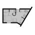 Efficient studio floor plan with a compact kitchen, cozy living space, and a modern bathroom.