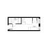 Compact 2D floor plan showcasing a cozy studio layout with bedroom, private bathroom, and functional workspace.