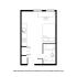 Efficient studio apartment floor plan featuring a modern kitchen, cozy sleeping area, and a well-appointed bathroom. Perfect for city living.