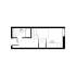 Contemporary floor plan showcasing a compact studio apartment with a cozy bedroom, modern bathroom, and efficient kitchen layout.