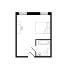 Compact studio apartment floor plan with spacious bedroom and adjacent bathroom for modern living.
