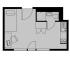Efficient studio floor plan with a cozy sleeping area, compact kitchen, and adjacent bathroom offering modern convenience.