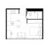 Modern studio floor plan featuring an efficient kitchen, cozy living area, and comfortable sleeping space.