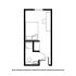 Modern studio apartment floor plan with open living area, cozy sleeping space, and compact bathroom.