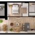 Chic apartment layout showcasing a modern open-concept living area, cozy dining space, stylish kitchen with breakfast bar, elegant bedroom, and compact balcony.