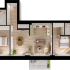 Modern floor plan featuring 2 cozy bedrooms, sleek kitchen, open-concept living area, and 2 stylish bathrooms with spacious layout.