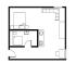 Modern studio apartment floor plan with a spacious living area, cozy bedroom, and sleek kitchenette design.