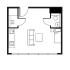 Contemporary studio apartment floor plan with open-concept living and kitchen area, compact bathroom, and efficient layout.
