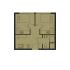 Compact floor plan illustrating two cozy bedrooms, a modern kitchen, and a well-appointed bathroom, optimized for efficient urban living.
