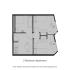 Modern 2D floor plan of a 2 bedroom apartment featuring a sleek kitchen, cozy living area, and contemporary bathroom layout.