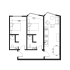 Modern 2D floor plan showcasing 2 cozy bedrooms, 2 sleek bathrooms, and an open-concept living, dining, and kitchen area, perfect for contemporary living.