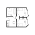 Contemporary 2D floor plan showcasing two cozy bedrooms, a modern kitchen, and an inviting living-dining area with natural light.