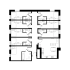 Elegant floor plan layout showcasing six bedrooms, each with private bathrooms, and a shared open-concept kitchen and living area.