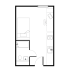 Efficient studio apartment floor plan with a cozy bedroom, compact kitchen, and modern bathroom layout.