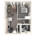 Contemporary apartment floor plan showcasing a cozy living area, modern kitchen, elegant bedroom, and sleek bathroom layout.