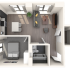 Chic modern floor plan showcasing an open-concept living room, elegant kitchen, cozy bedroom, and stylish bathroom.