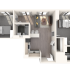 Modern 2D floor plan featuring 2 bedrooms, a cozy living area, sleek kitchen, and contemporary bathroom design.