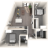 Modern 2D floor plan showcasing a 2-bedroom apartment with an open living area and stylish kitchen.