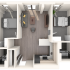 Modern 2D floor plan showcasing a 2-bedroom apartment with an open-concept living room, sleek kitchen, and two elegant bathrooms.