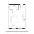 Chic studio apartment floor plan with a cozy bedroom, compact kitchen, and modern bathroom layout.