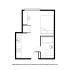 Chic studio apartment floor plan featuring a cozy living area, functional kitchen, and compact bathroom layout.