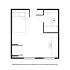 Compact floor plan showcasing a cozy bedroom, modern bathroom, and efficient kitchenette.
